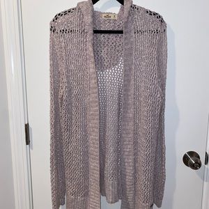 Lavender + White Stitched Hooded Cardigan